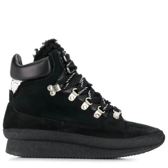 Isabel Marant Outdoor Sherpa Black Boots Hiking Winter Brendta Suede Lug Sole 38 - Picture 1 of 15